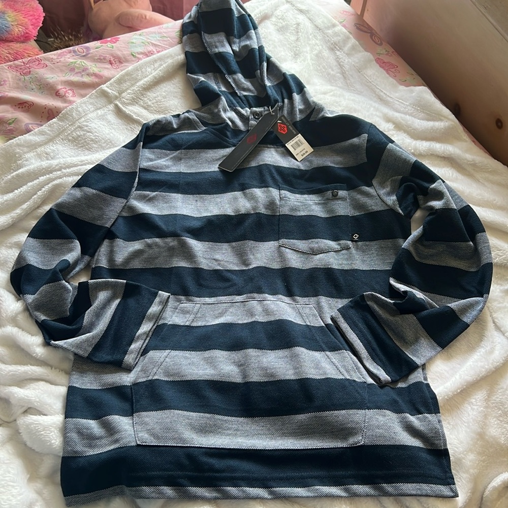 Brand new, NWT Swiss Cross, New York boys hoodie L/G (14/16). Blue/Lt Blue-Grey